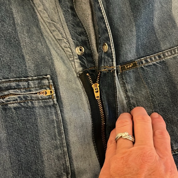 Lee Union-Alls Denim Romper Striped Utility Zip Front Short Jumpsuit Large-NWT - Picture 11 of 11